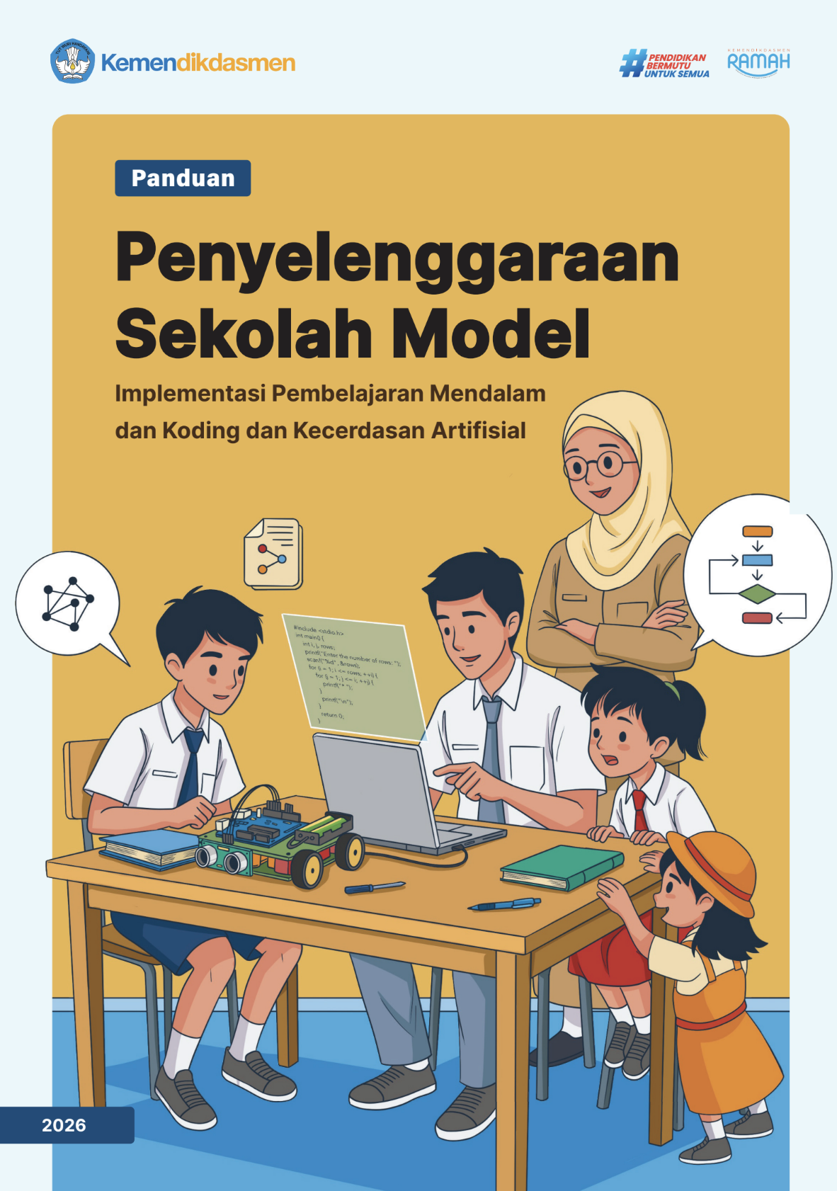 Cover Panduan Penyelenggaraan Sekolah Model Implementasi Pembelajaran Mendalam dan Koding dan Kecerdasan Artifisial